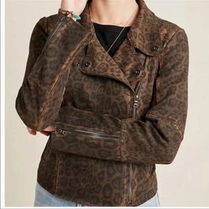 Anthropologie Marrakech Marni Leopard Print Scuba Suede Moto Jacket